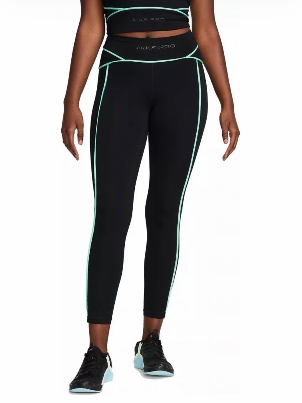 NIKE Pro Dri-Fit Training Mint Teal Green Stripe 7/8 Length Leggings Plus 1X